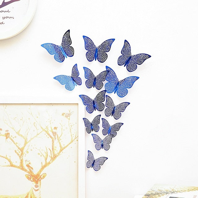 12 Pcs/Set 3D Wall Stickers Hollow Butterfly for Kids Rooms Home Wall Decor DIY Mariposas Fridge stickers Room Decoration