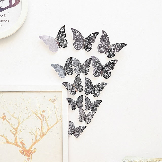 12 Pcs/Set 3D Wall Stickers Hollow Butterfly for Kids Rooms Home Wall Decor DIY Mariposas Fridge stickers Room Decoration