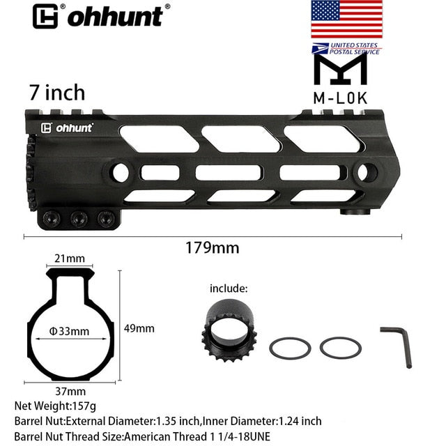 SHIP FROM USA ohhunt 4" 7" 9" 10" 12" 13.5" 15" AR15 Free Float M-LOK Handguard Picatinny Rail Slim Style Steel Barrel Nut