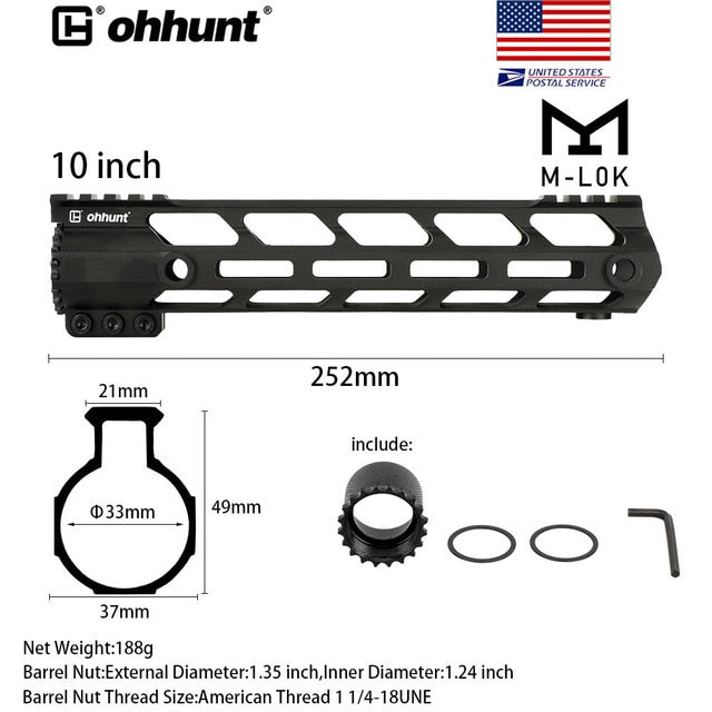 SHIP FROM USA ohhunt 4" 7" 9" 10" 12" 13.5" 15" AR15 Free Float M-LOK Handguard Picatinny Rail Slim Style Steel Barrel Nut