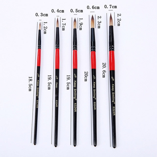 Artist Paint Brush Set 5Pcs High Quality Nylon Hair Wood Black Handle Watercolor Acrylic Oil Brush Painting Art Supplies