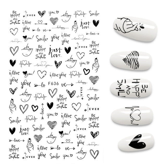 The New 3D Nail Sticker Cool English Letter stickers for nail Foil Love Heart Design Nails Accessories Fashion Manicure Sticker