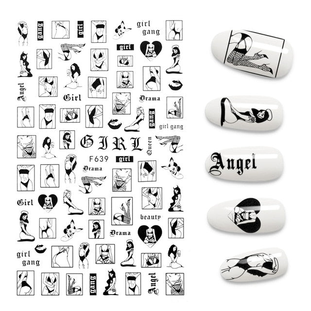 The New 3D Nail Sticker Cool English Letter stickers for nail Foil Love Heart Design Nails Accessories Fashion Manicure Sticker