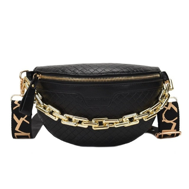 Luxury Women's Fanny Pack High Quality Waist Bag Thick Chain Shoulder Crossbody Chest Bag Female Belt Bag Designer Brand Handbag
