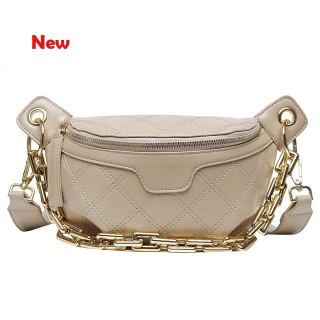 Luxury Women's Fanny Pack High Quality Waist Bag Thick Chain Shoulder Crossbody Chest Bag Female Belt Bag Designer Brand Handbag