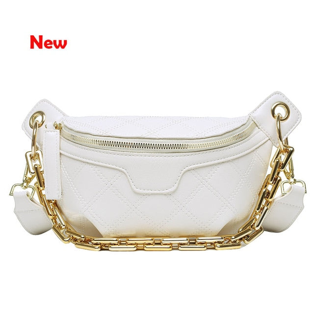 Luxury Women's Fanny Pack High Quality Waist Bag Thick Chain Shoulder Crossbody Chest Bag Female Belt Bag Designer Brand Handbag