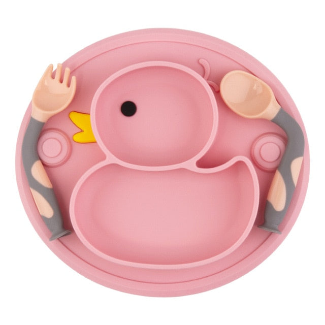 Baby Silicone Plate Set Self-Feeding Antislip Saucer Suction Children's Tableware Silicone Dish for Baby-Led Weaning 9 Months+