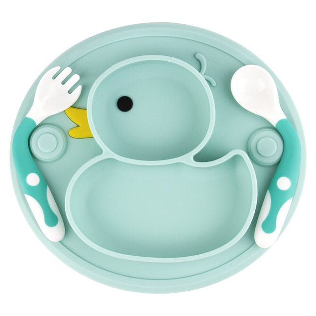 Baby Silicone Plate Set Self-Feeding Antislip Saucer Suction Children's Tableware Silicone Dish for Baby-Led Weaning 9 Months+