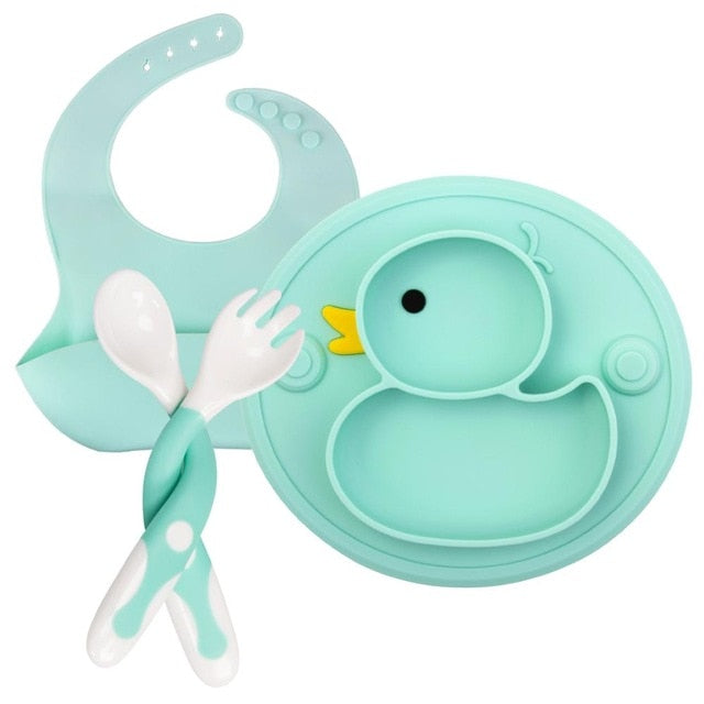 Baby Silicone Plate Set Self-Feeding Antislip Saucer Suction Children's Tableware Silicone Dish for Baby-Led Weaning 9 Months+
