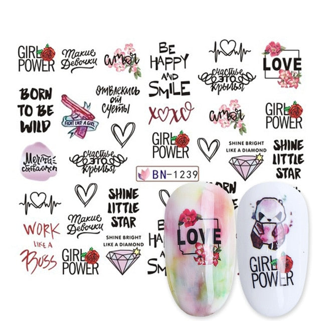 Abstract Lady Face Nail Decals Water Black Leaf Sliders Paper Nail Art Decor Gel Polish Sticker Manicure Foils CHSTZ1018-1033