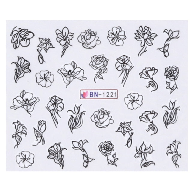 Abstract Lady Face Nail Decals Water Black Leaf Sliders Paper Nail Art Decor Gel Polish Sticker Manicure Foils CHSTZ1018-1033