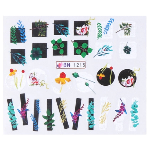 Abstract Lady Face Nail Decals Water Black Leaf Sliders Paper Nail Art Decor Gel Polish Sticker Manicure Foils CHSTZ1018-1033