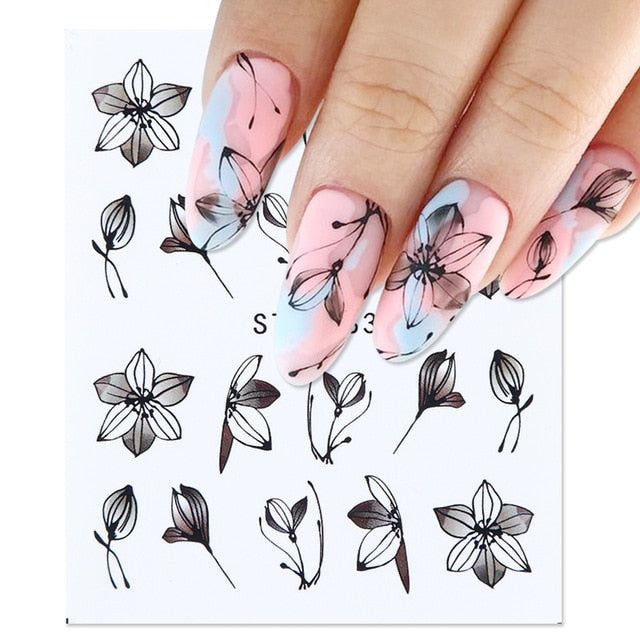 Abstract Lady Face Nail Decals Water Black Leaf Sliders Paper Nail Art Decor Gel Polish Sticker Manicure Foils CHSTZ1018-1033