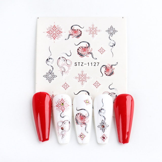 Abstract Lady Face Nail Decals Water Black Leaf Sliders Paper Nail Art Decor Gel Polish Sticker Manicure Foils CHSTZ1018-1033