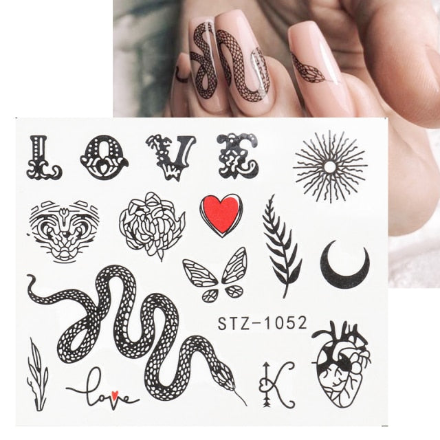 Abstract Lady Face Nail Decals Water Black Leaf Sliders Paper Nail Art Decor Gel Polish Sticker Manicure Foils CHSTZ1018-1033