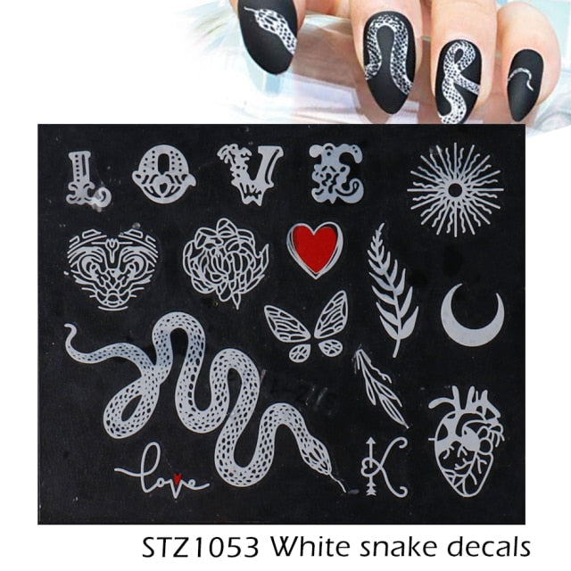 Abstract Lady Face Nail Decals Water Black Leaf Sliders Paper Nail Art Decor Gel Polish Sticker Manicure Foils CHSTZ1018-1033