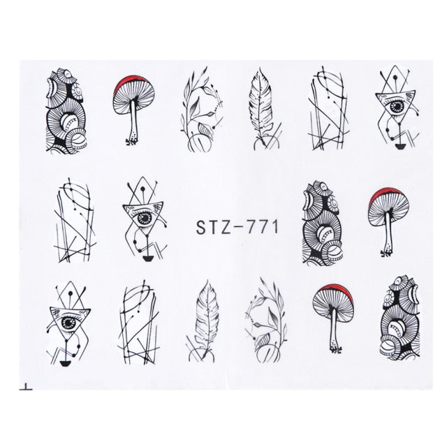 Abstract Lady Face Nail Decals Water Black Leaf Sliders Paper Nail Art Decor Gel Polish Sticker Manicure Foils CHSTZ1018-1033