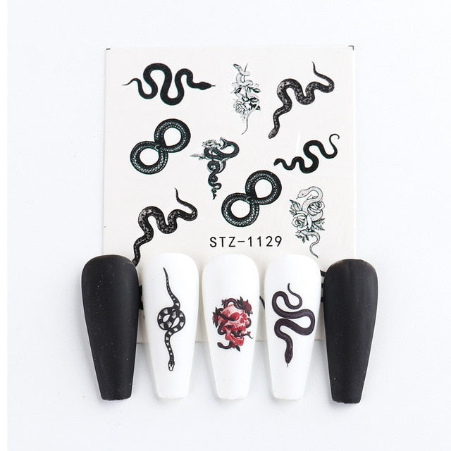 Abstract Lady Face Nail Decals Water Black Leaf Sliders Paper Nail Art Decor Gel Polish Sticker Manicure Foils CHSTZ1018-1033