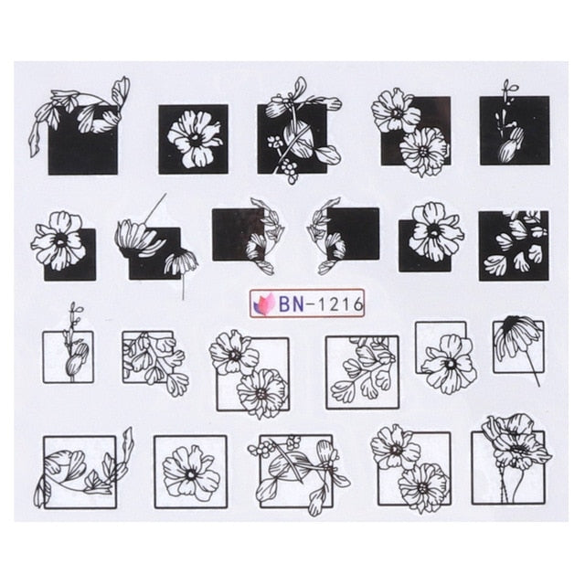 Abstract Lady Face Nail Decals Water Black Leaf Sliders Paper Nail Art Decor Gel Polish Sticker Manicure Foils CHSTZ1018-1033