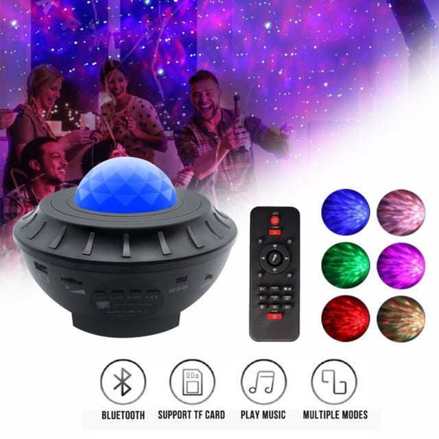 Colorful LED Star Light Projector Rotating Ocean Wave Night Lights Bluetooth Music USB Nebula Lamp Starry Sky Galaxy Light Decor