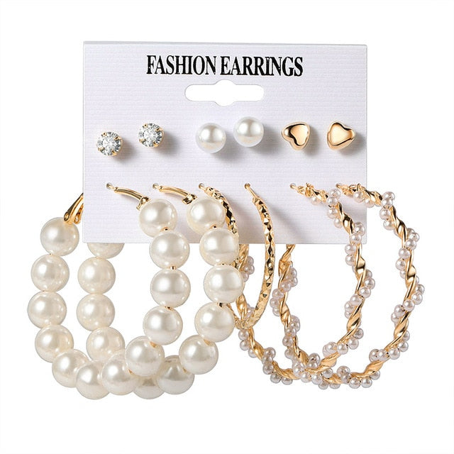 New Women's Earrings Set Tassel Pearl Acrylic Earrings For Women Bohemian Fashion Jewelry 2020 Geometric kolczyki Hoop Earings