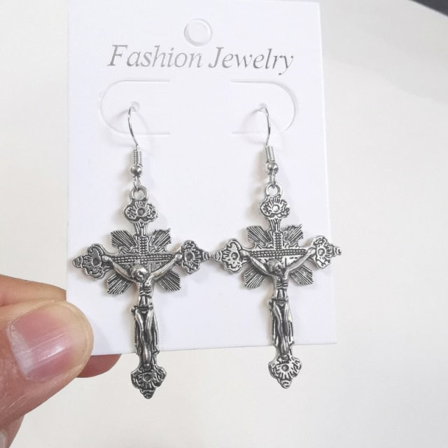 Big Cross Dangle Drop Earrings For Women Korean Trendy Punk Goth Gothic Vintage Statement Fashion Jewelry Steampunk Accessories