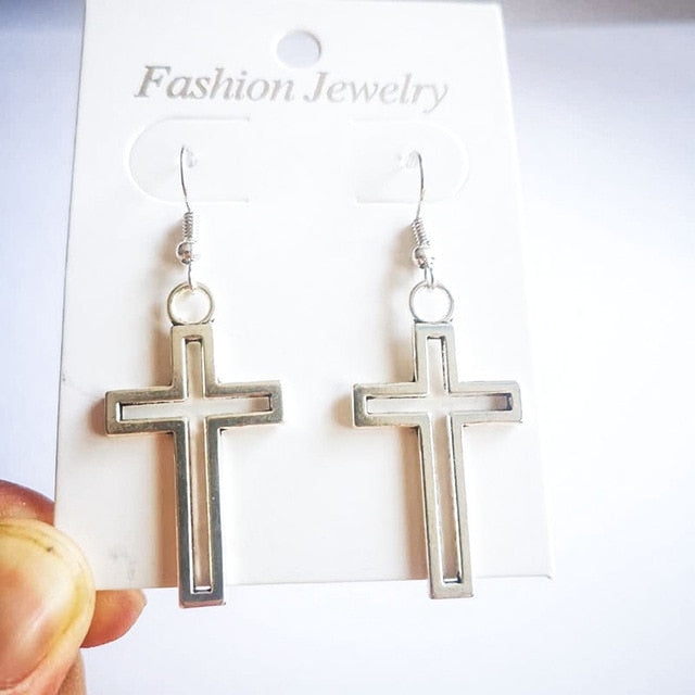 Big Cross Dangle Drop Earrings For Women Korean Trendy Punk Goth Gothic Vintage Statement Fashion Jewelry Steampunk Accessories