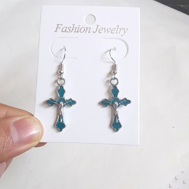 Big Cross Dangle Drop Earrings For Women Korean Trendy Punk Goth Gothic Vintage Statement Fashion Jewelry Steampunk Accessories