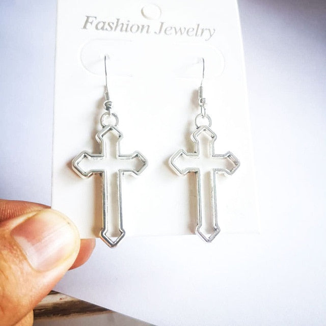 Big Cross Dangle Drop Earrings For Women Korean Trendy Punk Goth Gothic Vintage Statement Fashion Jewelry Steampunk Accessories