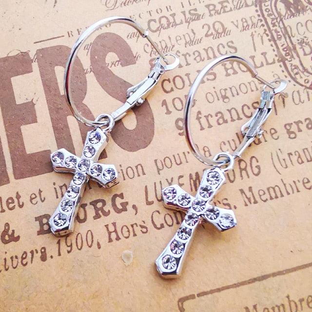 Big Cross Dangle Drop Earrings For Women Korean Trendy Punk Goth Gothic Vintage Statement Fashion Jewelry Steampunk Accessories