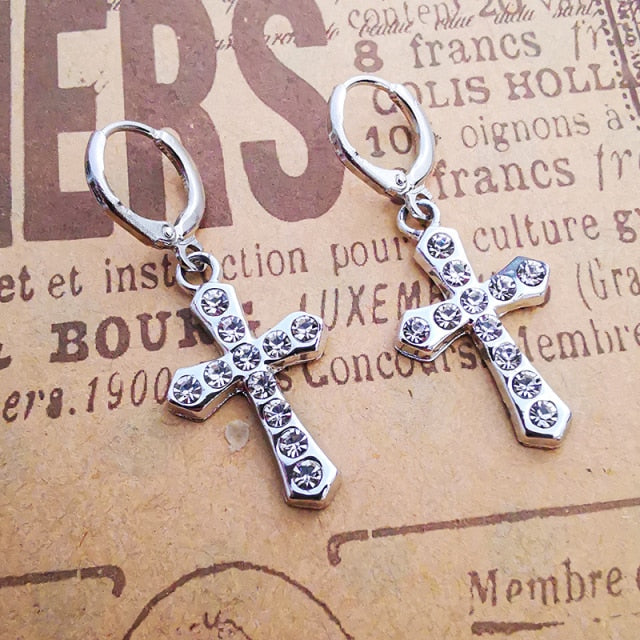 Big Cross Dangle Drop Earrings For Women Korean Trendy Punk Goth Gothic Vintage Statement Fashion Jewelry Steampunk Accessories