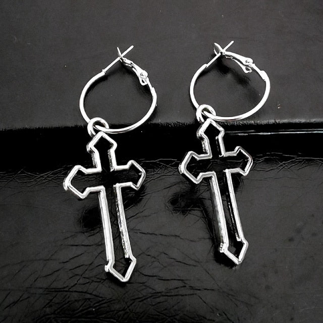 Big Cross Dangle Drop Earrings For Women Korean Trendy Punk Goth Gothic Vintage Statement Fashion Jewelry Steampunk Accessories