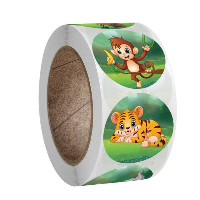 50-500pcs zoo Animals cartoon Stickers for kids classic toys sticker school teacher reward sticker 8 designs pattern tiger