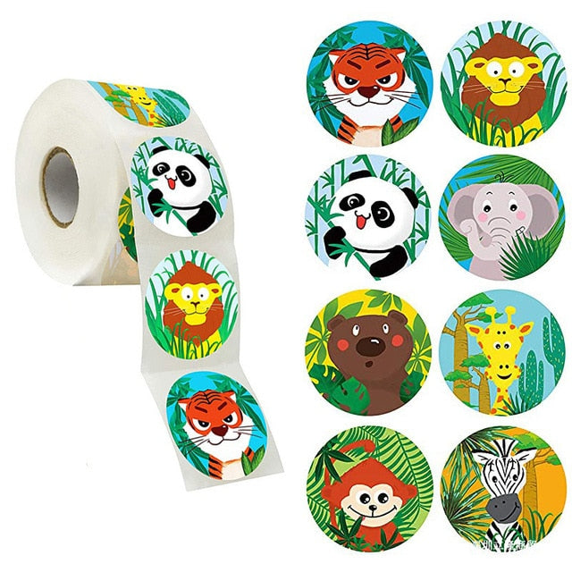 50-500pcs zoo Animals cartoon Stickers for kids classic toys sticker school teacher reward sticker 8 designs pattern tiger