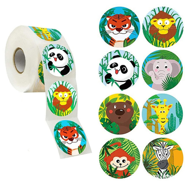50-500pcs zoo Animals cartoon Stickers for kids classic toys sticker school teacher reward sticker 8 designs pattern tiger