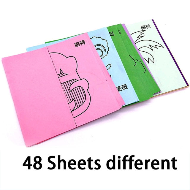48pcs Children Cartoon DIY Colorful Paper Cutting Folding Toys kingergarden Kids Educational Art Craft with scissor Tools Gifts