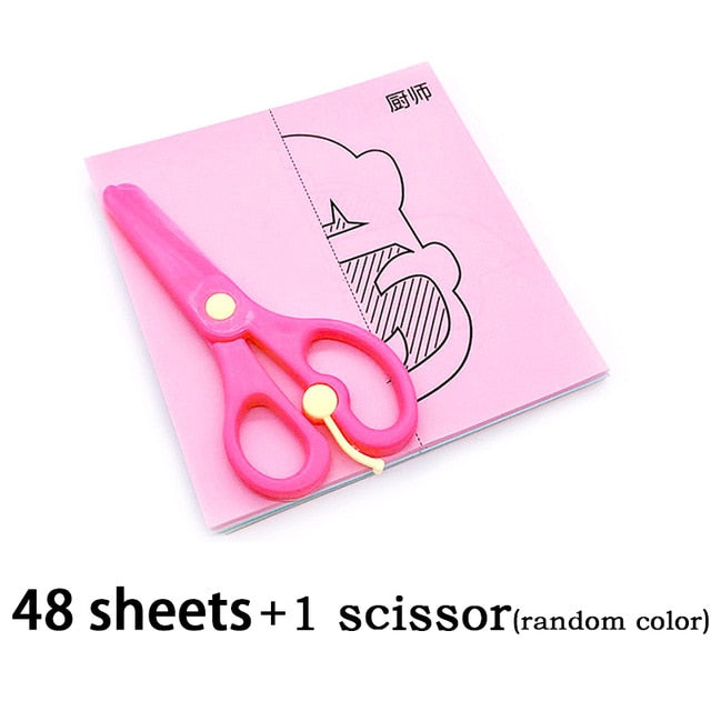 48pcs Children Cartoon DIY Colorful Paper Cutting Folding Toys kingergarden Kids Educational Art Craft with scissor Tools Gifts