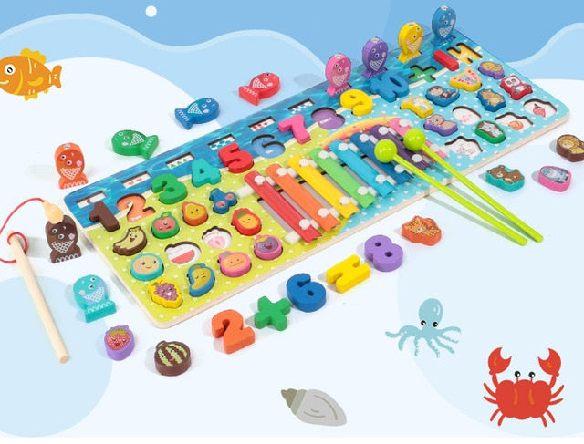 Kids Toys Montessori Educational Wooden Toys Geometric Shape Cognition Puzzle Toys Math Toys Early Educational Toys for Children