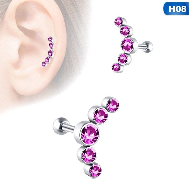 1PCS Opal Cartilage Helix Tragus Stud Earring Zircon Ear Nail Stainless Steel Ear Bone Stud Bar Piercing Cartilago
