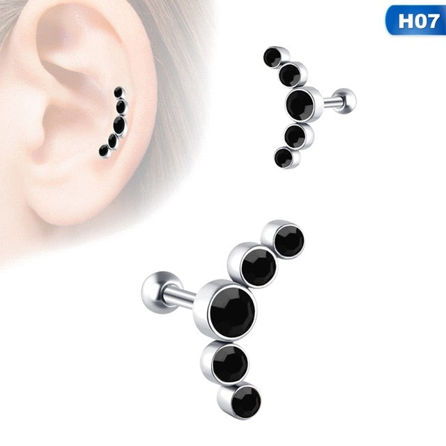 1PCS Opal Cartilage Helix Tragus Stud Earring Zircon Ear Nail Stainless Steel Ear Bone Stud Bar Piercing Cartilago