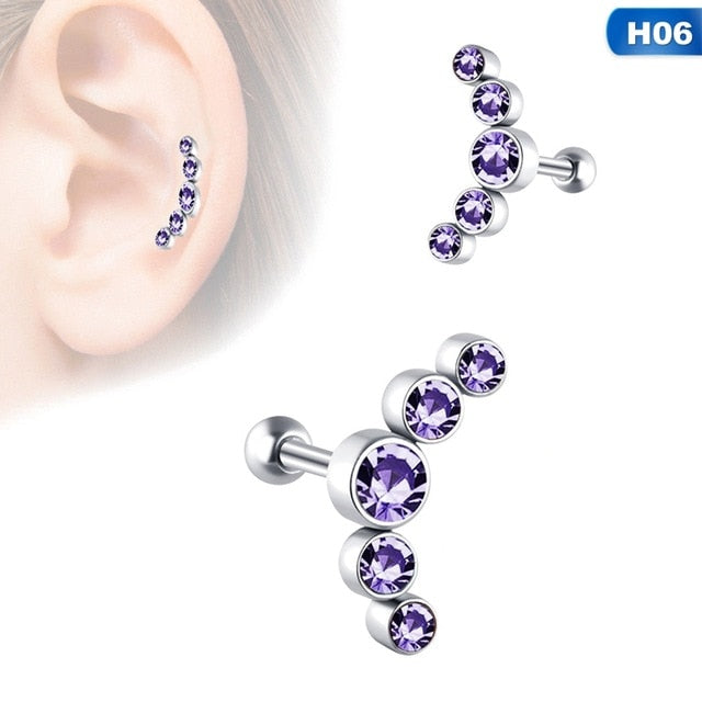 1PCS Opal Cartilage Helix Tragus Stud Earring Zircon Ear Nail Stainless Steel Ear Bone Stud Bar Piercing Cartilago