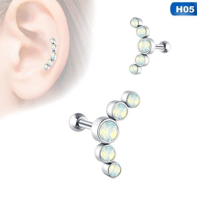 1PCS Opal Cartilage Helix Tragus Stud Earring Zircon Ear Nail Stainless Steel Ear Bone Stud Bar Piercing Cartilago