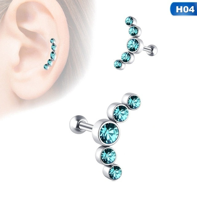 1PCS Opal Cartilage Helix Tragus Stud Earring Zircon Ear Nail Stainless Steel Ear Bone Stud Bar Piercing Cartilago