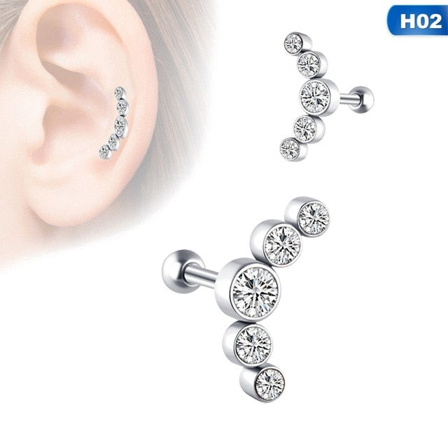 1PCS Opal Cartilage Helix Tragus Stud Earring Zircon Ear Nail Stainless Steel Ear Bone Stud Bar Piercing Cartilago