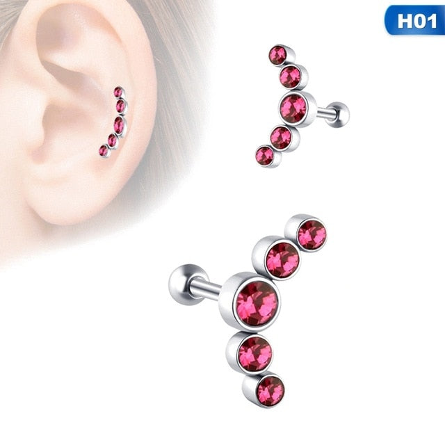 1PCS Opal Cartilage Helix Tragus Stud Earring Zircon Ear Nail Stainless Steel Ear Bone Stud Bar Piercing Cartilago
