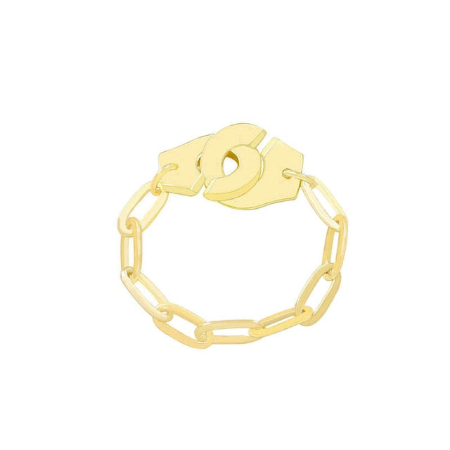 Moonmory Fashion 925 Sterling Silver Handcuff Ring White Paper Clip Chain Menottes Ring Gift For Women And Men Jewelry Dating