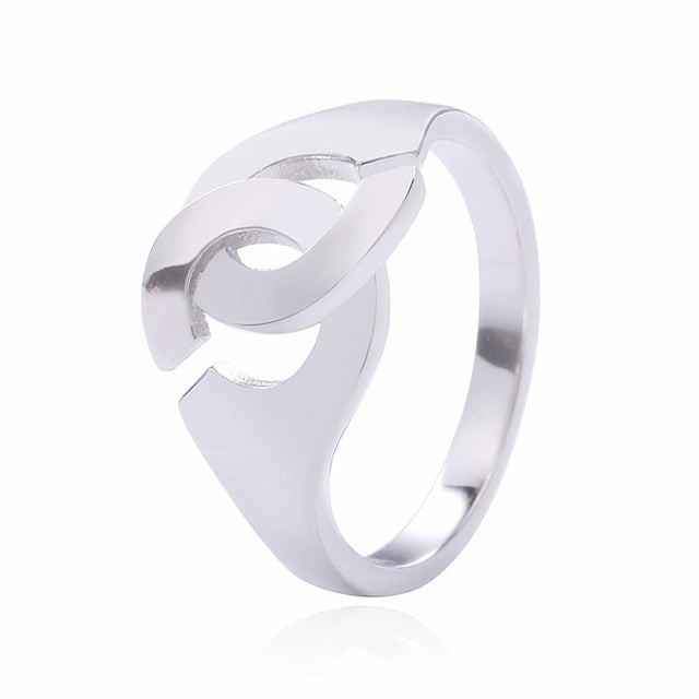 Moonmory Fashion 925 Sterling Silver Handcuff Ring White Paper Clip Chain Menottes Ring Gift For Women And Men Jewelry Dating