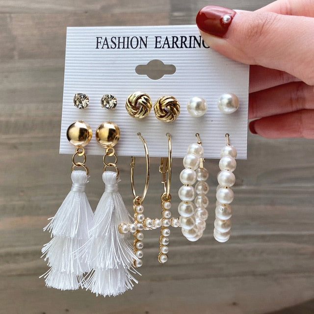 Fashion Gold Hoop Earrings Set Women Pearl Hoop Earrings Oversize Metal Circle Punk Earring 2020 Female Fashion Jewelry