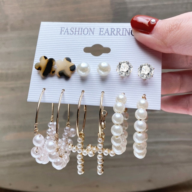 Fashion Gold Hoop Earrings Set Women Pearl Hoop Earrings Oversize Metal Circle Punk Earring 2020 Female Fashion Jewelry