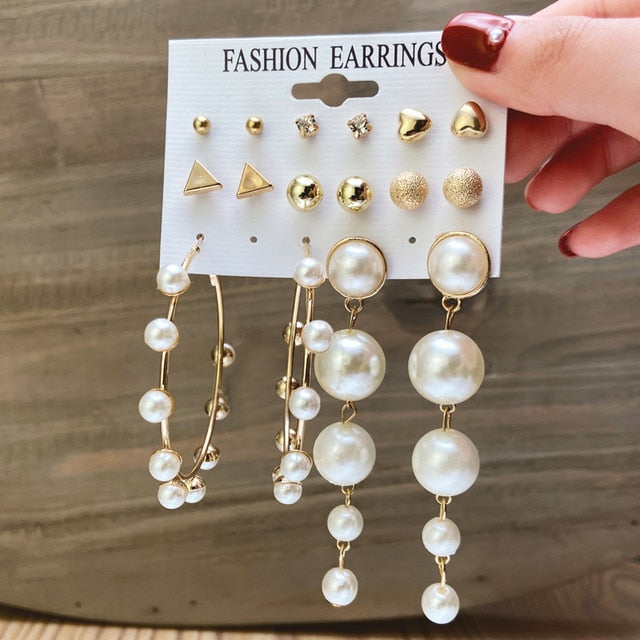 Fashion Gold Hoop Earrings Set Women Pearl Hoop Earrings Oversize Metal Circle Punk Earring 2020 Female Fashion Jewelry